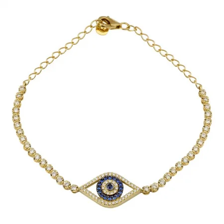 Ladies bracelets with amethyst fluorite -14K Yellow Gold Diamond + Sapphire Evil Eye Tennis Chain Bracelet