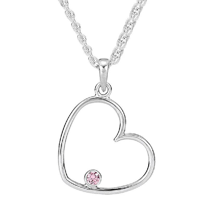 Ladies necklaces for golden years -Pink Cubic Zirconia Heart Necklace in Sterling Silver, 18 Inch