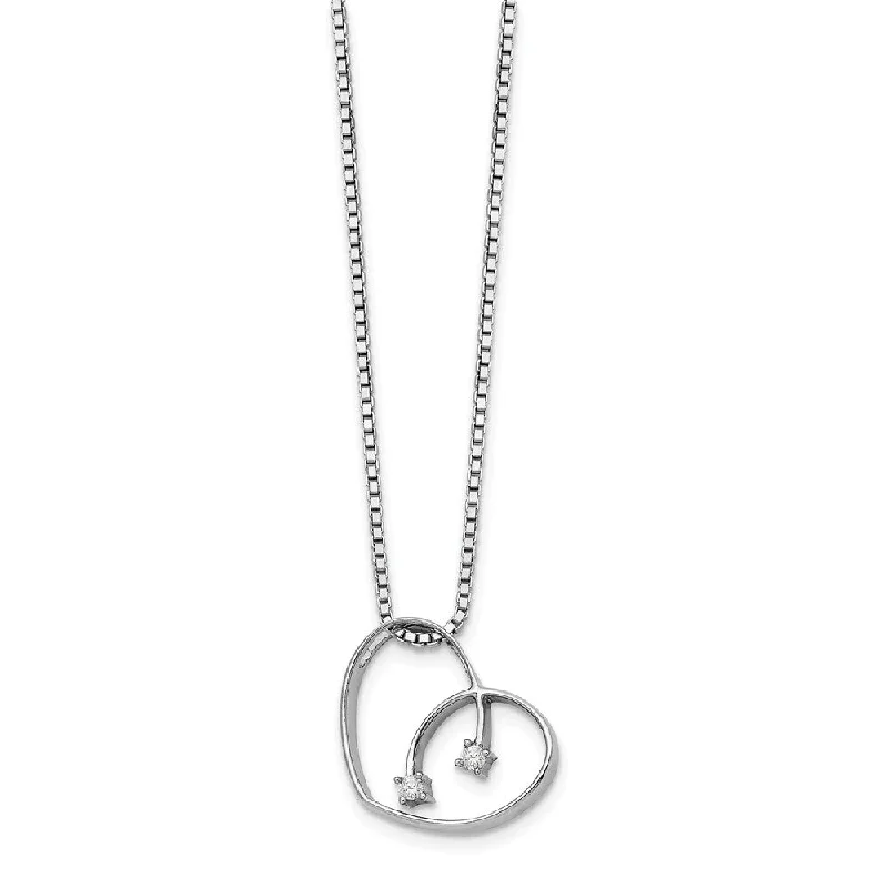 Ladies necklaces with plum garnet -16mm Diamond Open Heart Necklace in Rhodium Plated Silver, 18-20 Inch