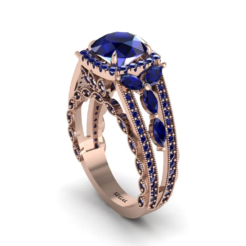 engagement-bridal-channel-set-rings-Sapphire Eternal Embrace Double Shank Filigree Engagement Ring - Celine No. 74