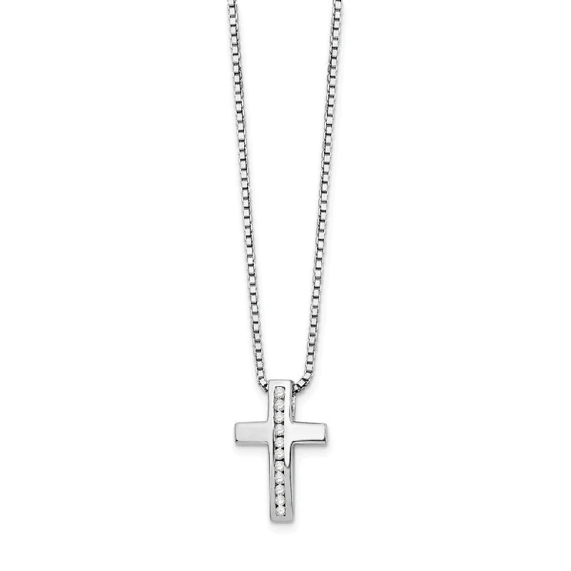 Ladies necklaces elegant flair -Diamond Cross Necklace in Rhodium Plated Silver, 18-20 Inch