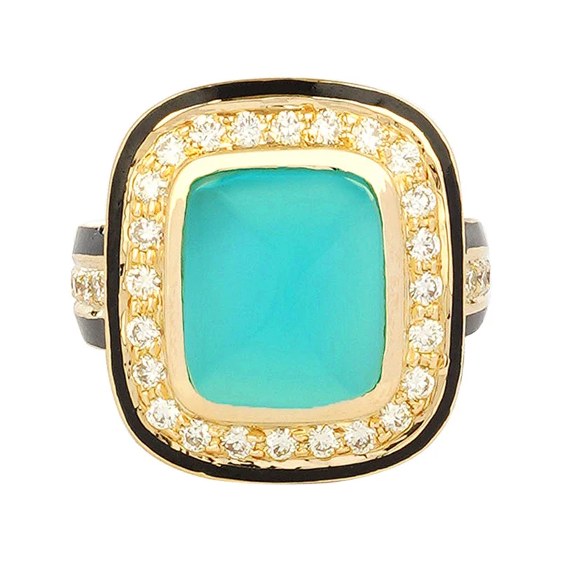 ladies-round-diamond-rings-Repair - Ring - Chalcedony and Diamond with Enamel (2221I)