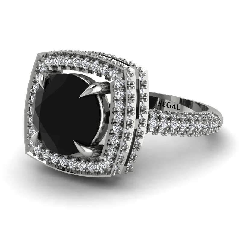 engagement-princess-cut-silver-rings-Round Black Diamond Double Halo Engagement Ring - Kayleigh No. 9