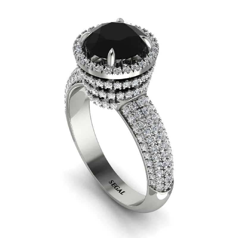 engagement-platinum-wide-band-rings-Black Diamond Cluster Halo Engagement Ring - Katie No. 9