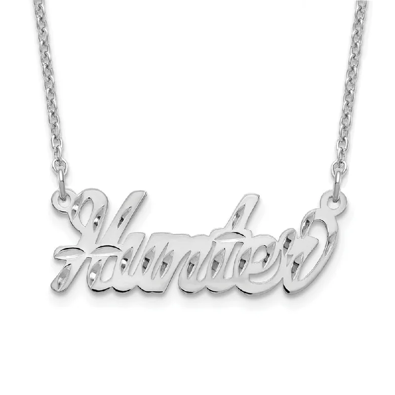 Ladies necklaces for digital pros -Personalized Polished, Diamond-Cut Small Script Name Necklace