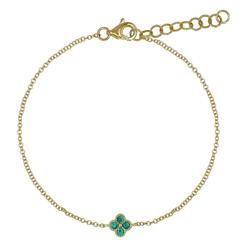 Ladies bracelets for pioneer vibes -14K Yellow Gold Emerald Clover Bracelet