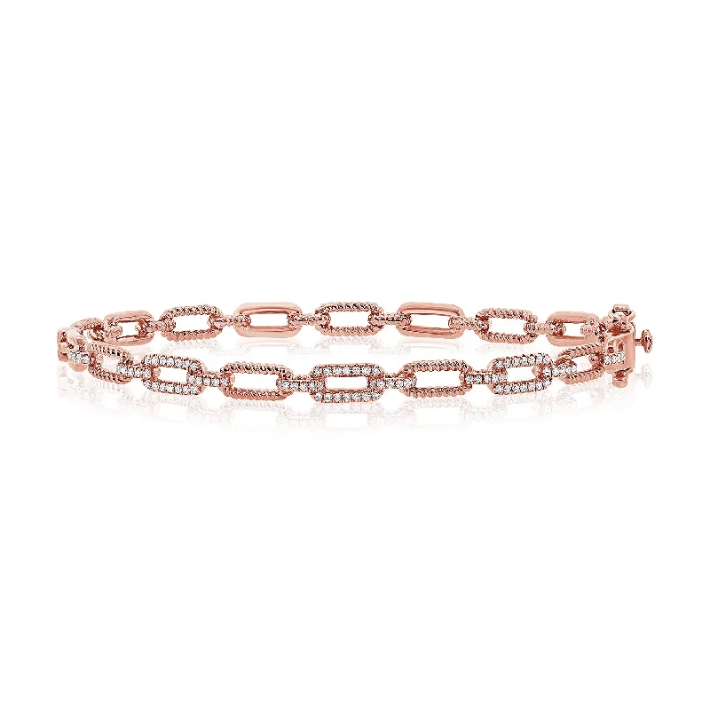 Ladies bracelets for grand vibes -14K Rose Gold Diamond Link Hinged Bracelet