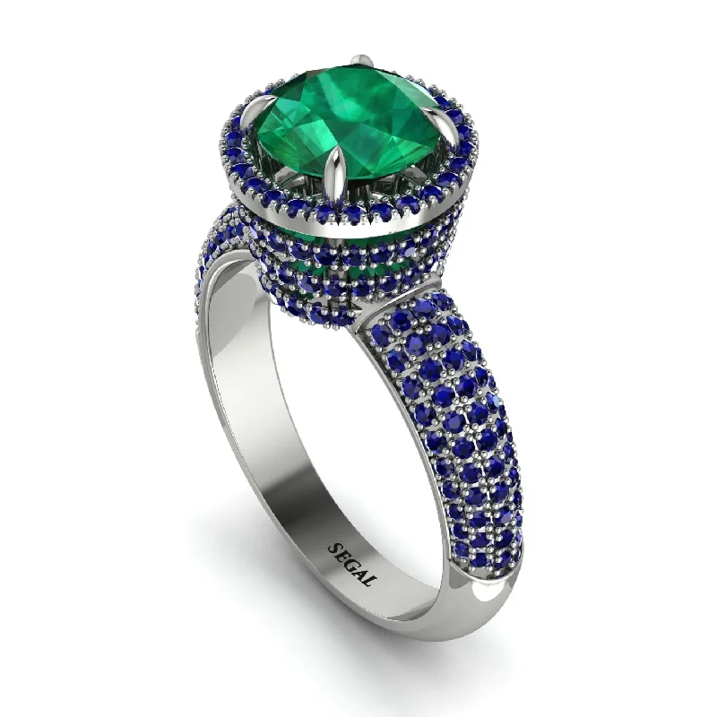 engagement-radiant-cut-emerald-rings-Emerald Cluster Halo Engagement Ring - Katie No. 66