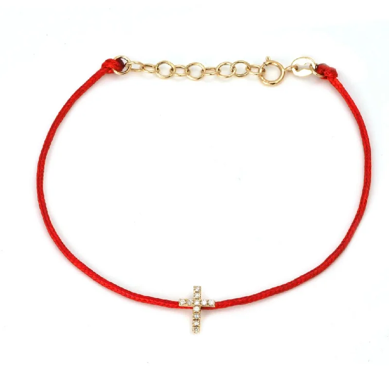 Ladies bracelets with initial charms -14k Yellow Gold Cross Cord Bracelet