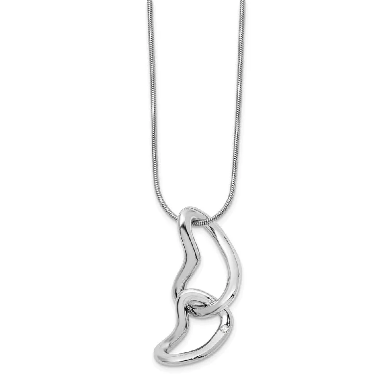 Ladies necklaces with alphabet pendants -Twisted Diamond Double Heart Adj. Necklace in Rhodium Plated Silver