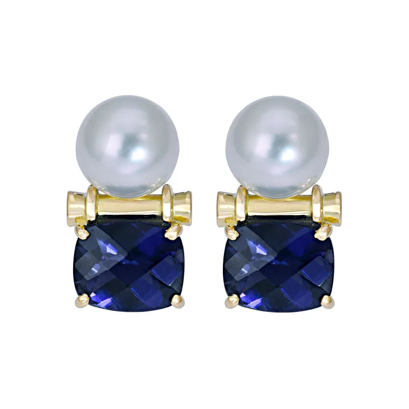 ladies-trendy-pearl-earrings-Earrings- Iolite and South Sea Pearl