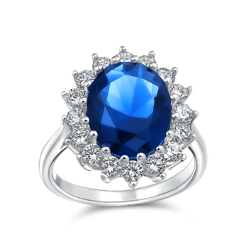 engagement-elegant-cathedral-rings-Vintage Style 4CT Royal Blue CZ Sapphire Halo Engagement Ring Sterling Silver