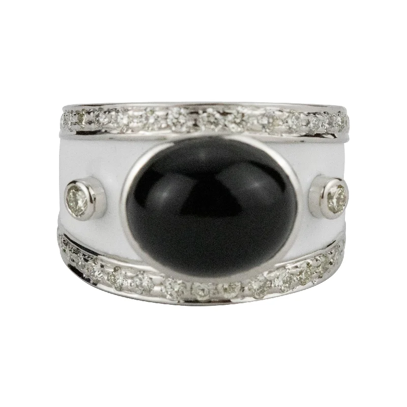 ladies-platinum-wide-band-rings-Ring Black Onyx And Diamond (enamel)