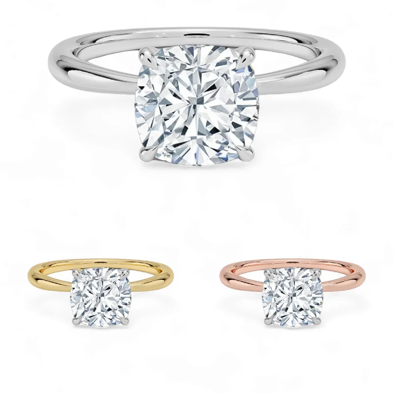 engagement-silver-bypass-rings-14K Gold Solitaire Engagement Ring with IGI Certified Cushion Cut Lab Grown Diamond.