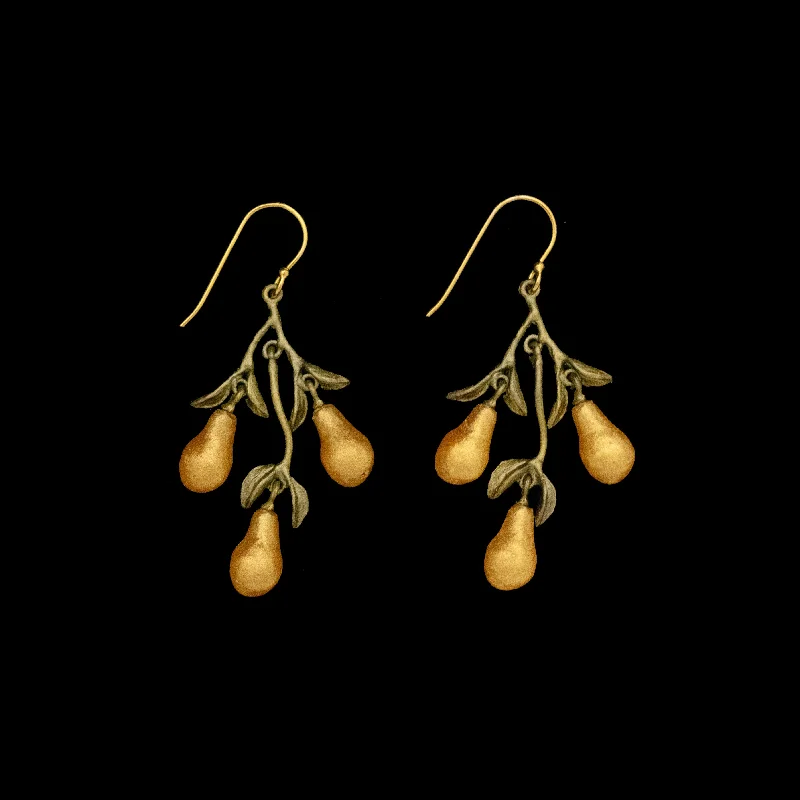 ladies-silver-pearl-earrings-Golden Pear Earrings - 3-Drop Wire