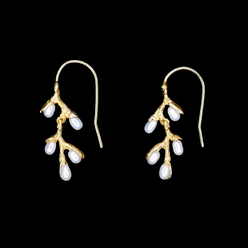 ladies-fashion-pearl-earrings-Fine Pussy Willow Earrings - Delicate Wire