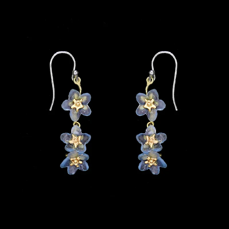 ladies-moon-silver-earrings-Forget Me Not Earrings - Triple Flower Wire