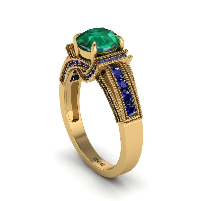 engagement-heart-wide-band-rings-Emerald Eternal Embrace Milgrain Engagement Ring - Fernanda No. 64