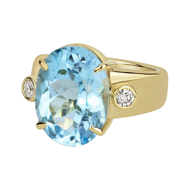 ladies-marquise-cut-silver-rings-Ring - Blue Topaz And Diamond (1630J)