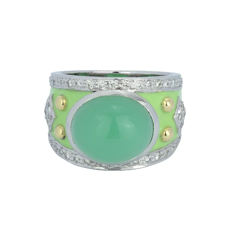 ladies-ruby-accent-rings-Ring - Chrysoprase And Diamond (enamel)