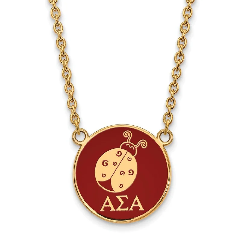 Ladies necklaces for campus life -14K Plated Silver Alpha Sigma Alpha Large Mascot Red Enamel Necklace