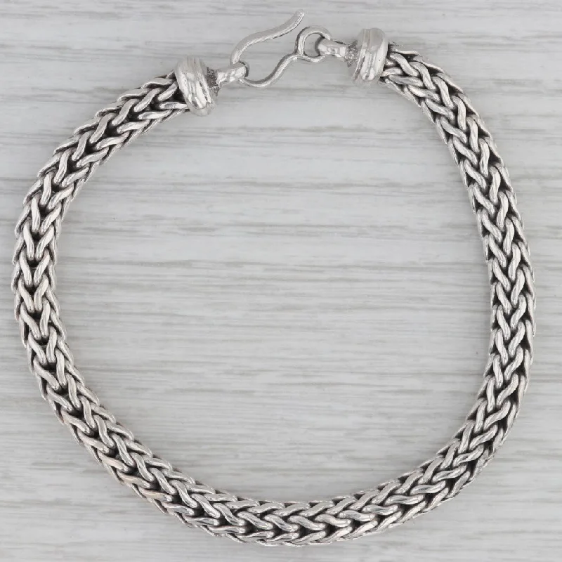 Ladies bracelets for retreat vibes -Wheat Chain Bracelet Sterling Silver Ring & Hook Clasp 7.75" 6.5mm