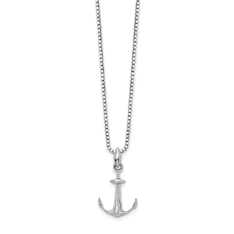 Ladies necklaces with flare pendants -Diamond Accented Anchor Necklace in Rhodium Plated Silver, 18-20 Inch