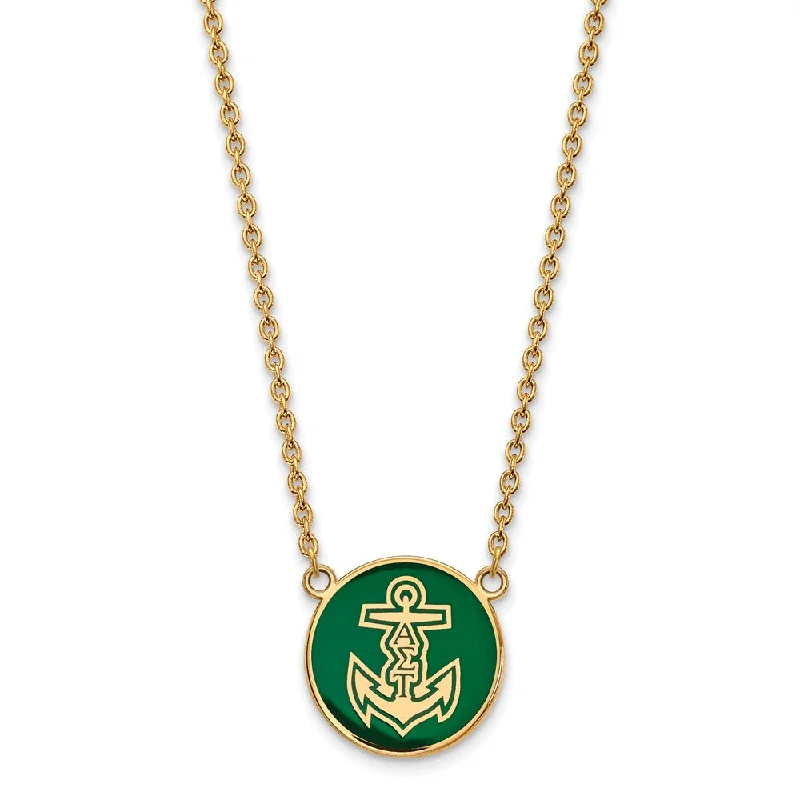 Ladies necklaces chic flair -14K Plated Silver Alpha Sigma Tau Large Enamel Logo Necklace