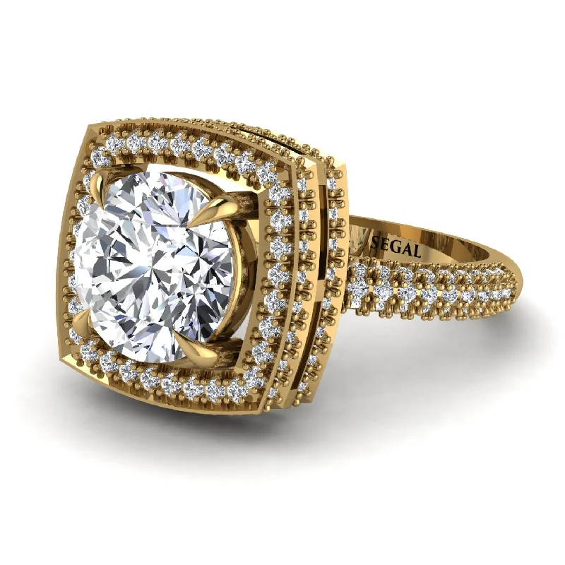 engagement-elegant-cathedral-rings-Round Diamond Double Halo Engagement Ring - Kayleigh No. 1