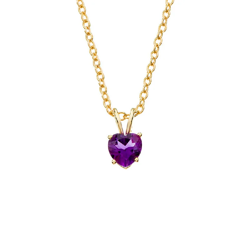 Ladies necklaces detailed elegance -6mm Amethyst Heart Cable Chain Necklace in 14k Yellow Gold, 18 Inch