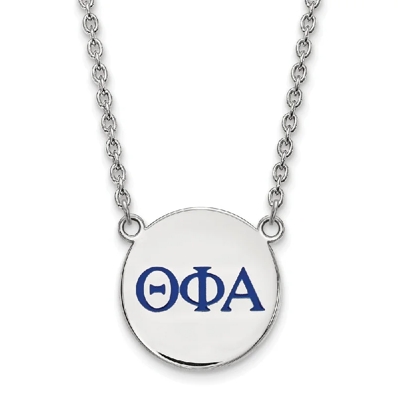 Ladies necklaces tarnish-free silver -Sterling Silver Theta Phi Alpha Large Blue Enamel Greek Necklace