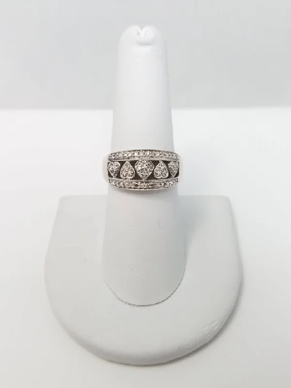 ladies-white-gold-wide-band-rings-Cute Natural Diamond 10k White Gold Ring