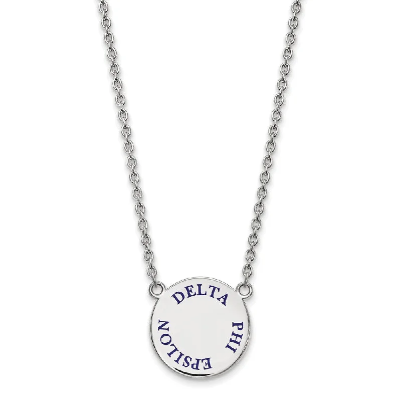 Ladies necklaces with hope quotes -Sterling Silver Delta Phi Epsilon Large Blue Enamel Necklace