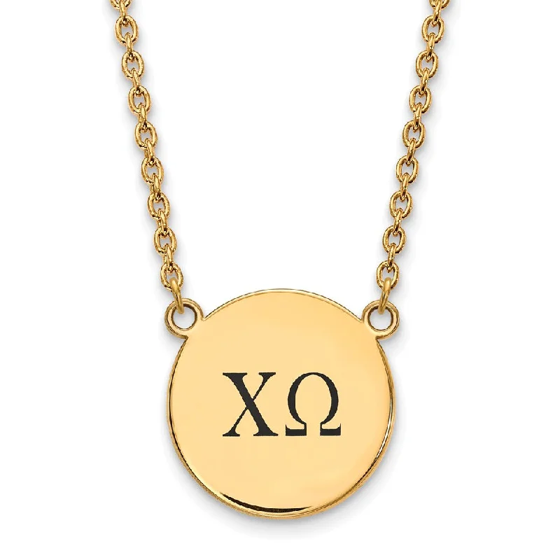 Ladies necklaces for wedding glamour -14K Plated Silver Chi Omega Large Enamel Greek Letters Necklace