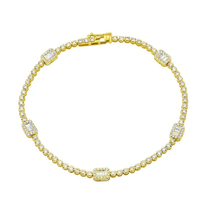 Ladies bracelets sleek charm -14k Yellow Gold Diamond Baguette Station Tennis Bracelet