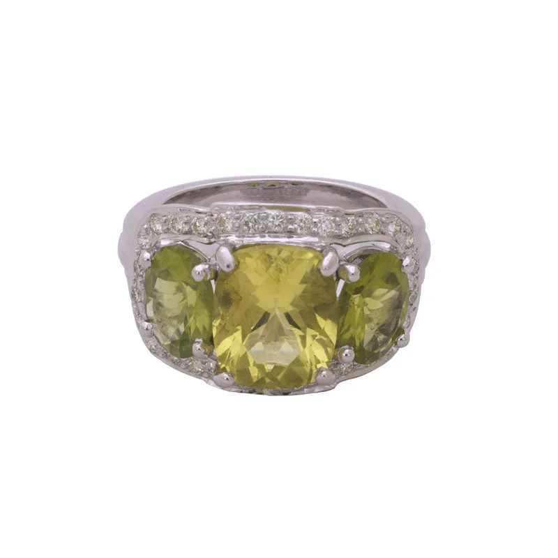 ladies-pearl-cluster-rings-Repair - Ring - Lemon Quartz, Peridot and Diamond in Silver (244FS)