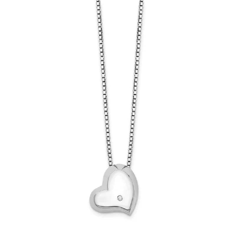 Ladies necklaces platinum shine -offset Diamond Heart Necklace in Rhodium Plated Silver, 18-20 Inch