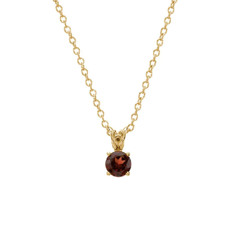 Ladies necklaces plush finish -6mm Round Mozambique Garnet Necklace in 14k Yellow Gold, 18 Inch