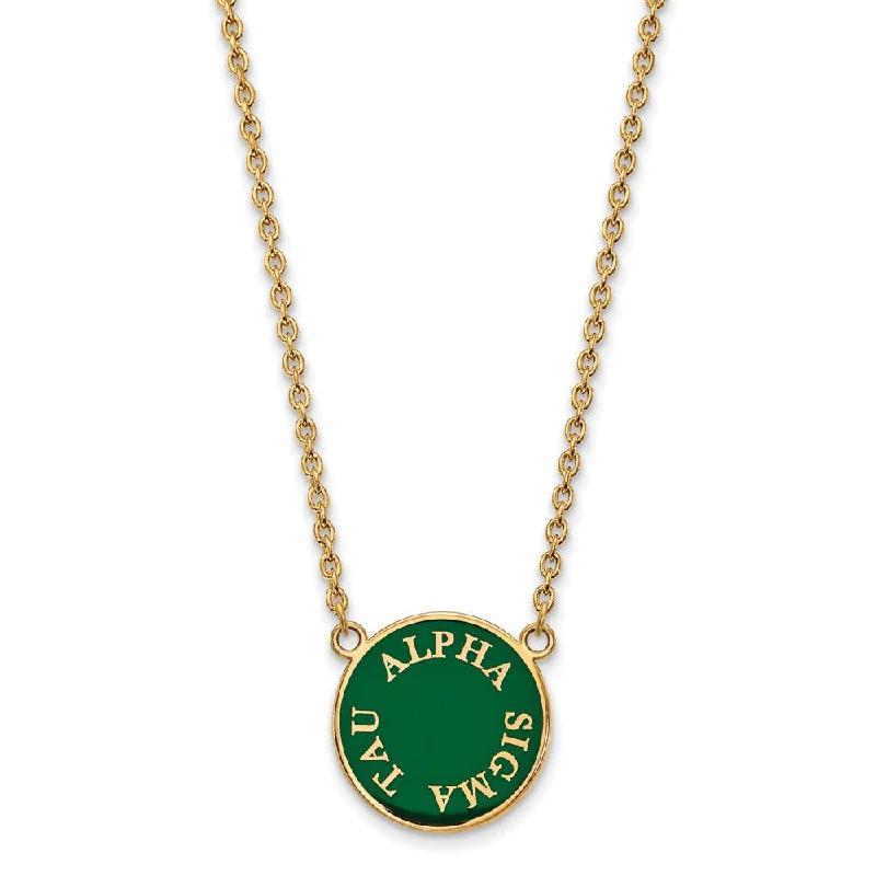 Ladies necklaces with tide pendants -14K Plated Silver Alpha Sigma Tau Large Enamel Disc Necklace