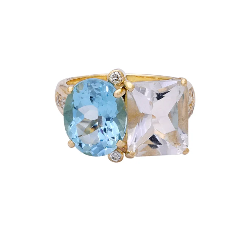 ladies-silver-twist-rings-Repair - Ring - Blue Topaz and Crystal in 18K gold (2199P)