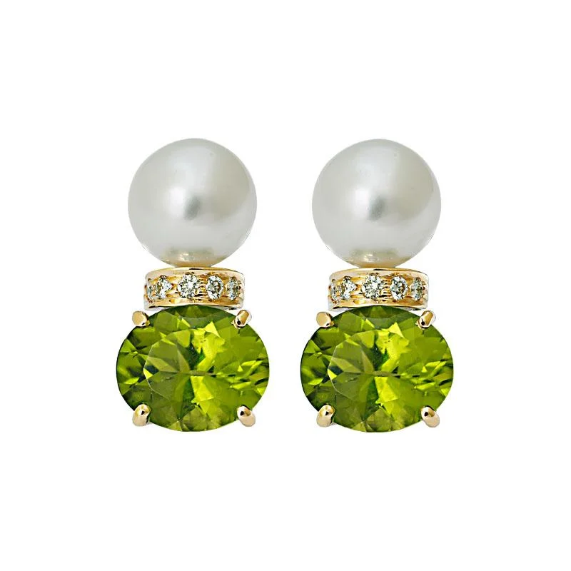 ladies-handmade-dangle-earrings-Earrings- Peridot, South Sea Pearl and Diamond  (23CM)