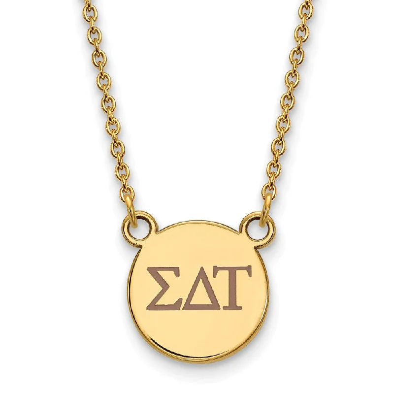 Ladies necklaces cute flair -14K Plated Silver Sigma Delta Tau Sm Tan Enamel Greek Letters Necklace