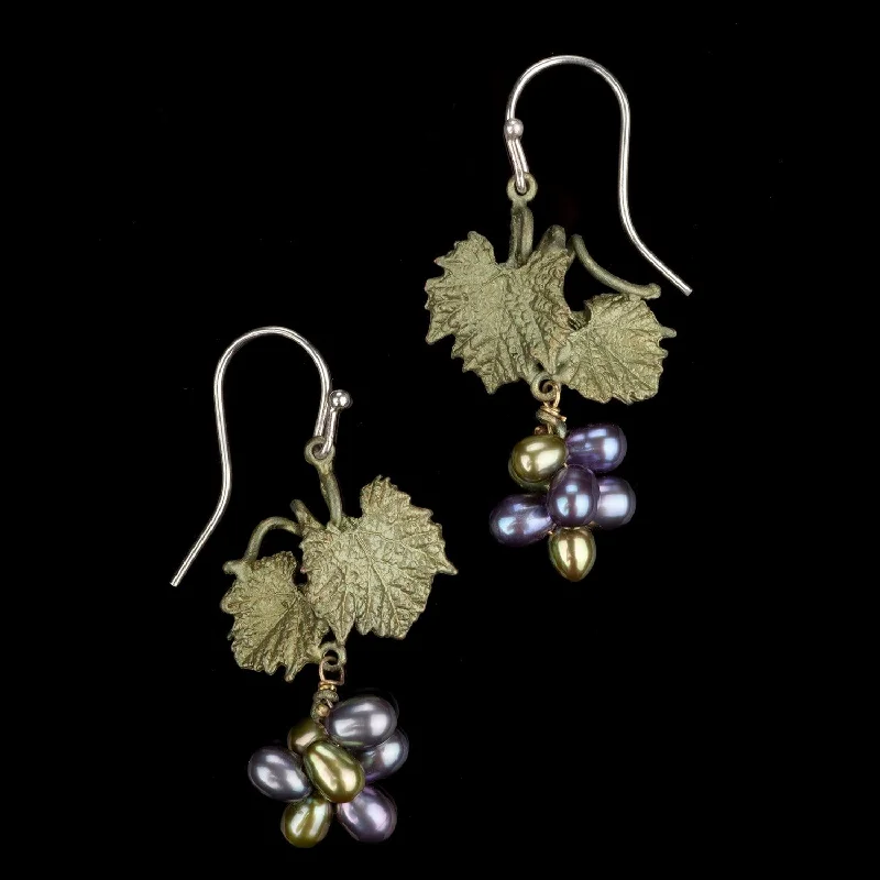 ladies-silver-flower-earrings-Grape Vines Earrings - Wire Drop