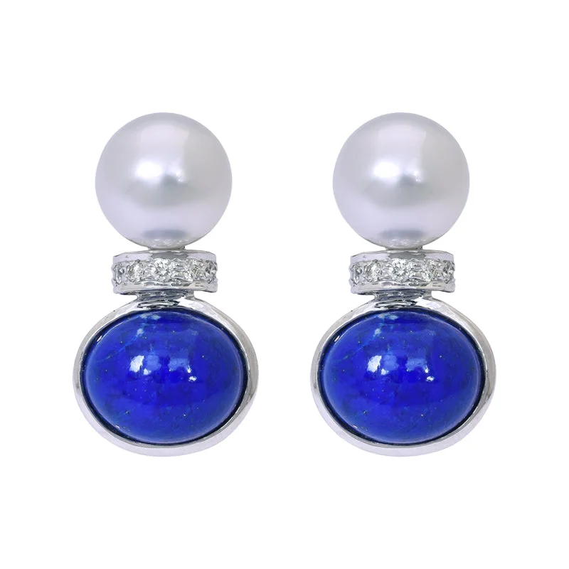 ladies-party-post-earrings-Earrings- Lapis Lazuli, South Sea Pearl and Diamond