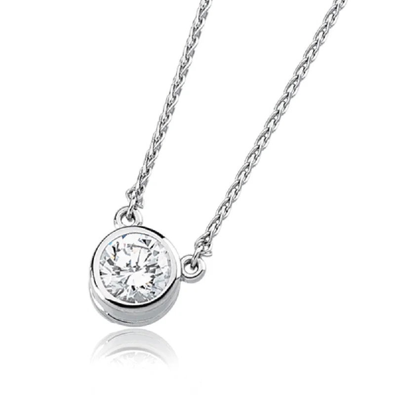 Ladies necklaces personalized engravings -Cubic Zirconia and 14k White Gold Solitaire Necklace