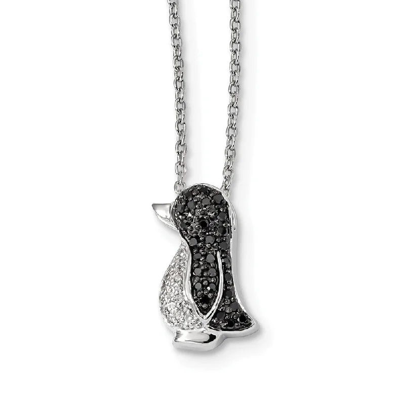 Ladies necklaces for sister bonds -1/5 Cttw Black & White Diamond Penguin Necklace in Sterling Silver