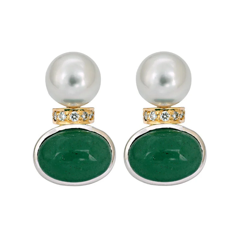 ladies-unique-silver-earrings-Earrings- Aventurine, South Sea Pearl and Diamond