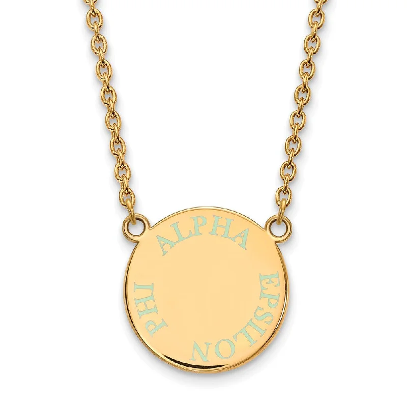 Ladies necklaces fine flair -14K Plated Silver Alpha Epsilon Phi Small Aqua Enamel Necklace