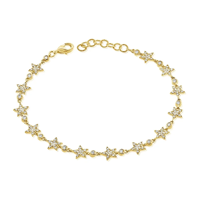 Ladies bracelets with black jet -14K Yellow Gold Diamond Star Bracelet