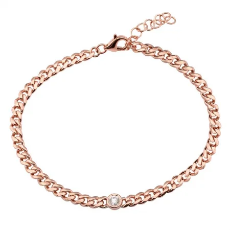 Ladies bracelets with ocean sapphire -14K Rose Gold Diamond Bezel Curb Link Bracelet